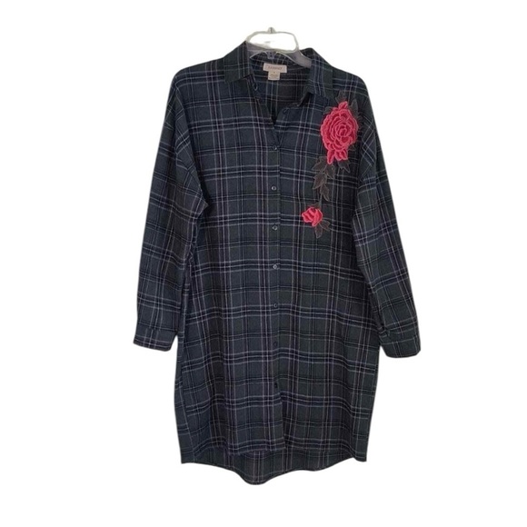 Passport Dark Green Windowpane Plaid Long Button-down Shirt Dress Size Med​​​​​ - Picture 4 of 11